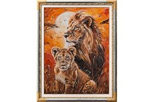 Leczany Kit de point de croix à faire soi – meme kit de démarrage de broderie pré - imprimée canevas kit complet adulte ou enfants pour les debutants - Le roi lion et l'adolescent 45x60cm