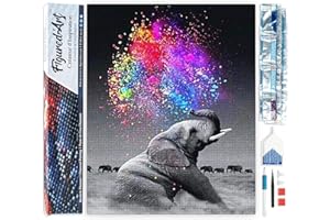 Figured'Art Diamond Painting Kit completo - Cuadro 40x50cm de Pintura de Diamante - Lienzo entero enrollado con diamantes de imitación cuadrados - Elefante y Colores - 5D DIY Manualidades Adultos