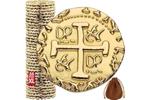 Leib Games Monedas Piratas de Metal - 35 Monedas De Oro para Juegos De Mesa Adulto, Juegos De Mesa Niños, Cofre del Tesoro, DND, Gloomhaven Dinero Falso - Tamaño XL