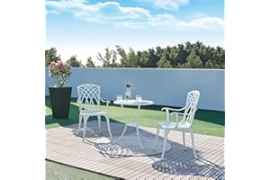 casa.pro Bistro set Vena Balcony furniture set 3-piece round Bistro table with 2 chairs outdoor Seating group made of cast aluminium weatherproof Garden furniture set White