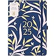 Busy B 2025 Diary - A5 Weekly Planner with To-Do Lists & Notes Pages – Work, School, Office Navy Floral Journal - Week-to-View Layout, 3 Pockets & Year Planner
