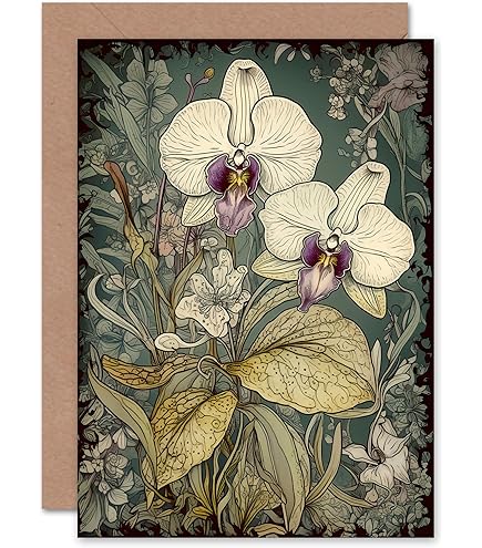 Artery8 William Morris Inspired Cute Cat With Floral Pattern Fur And Flowers Colourful Modern Illustration Art Birthday Sealed Greeting Card Plus Envelope Blank Inside