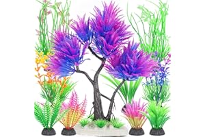 Borlech Aquarium Plastic Plants Artificial Decorations, Medium Fish Tank Fake Tree Plant Decor Ornaments Accessories (Purple)