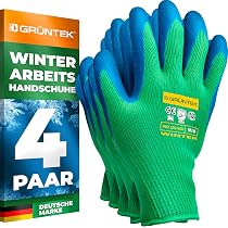GRÜNTEK Winter-Arbeitshandschuhe Wasserdicht, Gefüttert mit Thermo-Innenfutter - Latex Gartenhandschuhe Winterschutzhandschuhe