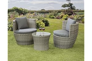 Garden Store Direct Rattan Wicker Bottle Shape Bistro Patio Set, Aluminium, Seat Pads & Back Cushions, 3 Colours To Choose From (Grey)