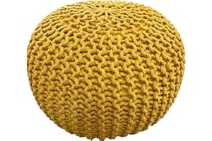 Y HOMEWARE YORKSHIRE HOMEWARE Large 100% Cotton Chunky Knitted Round Pouffe Handmade Bean Filled Home Living Room Children Foot Stool Ottoman (Ochre)