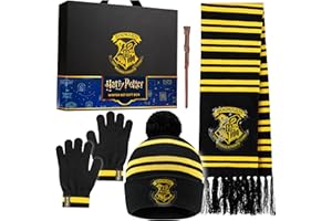 Harry Potter Ensemble Enfant Hiver 4 Pièces, Écharpe Bonnet avec Pompon Gants Stylo Baguette, Cadeau pour Fille Garçons Fans