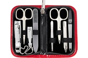 3 Swords Germany - brand quality 8 piece manicure pedicure grooming kit set for professional finger & toe nail care scissors clipper fashion leather case in gift box, Made by 3 Swords (002020)