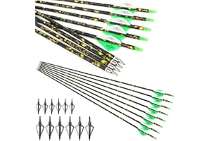 surwolf 31" Flèches de Chasse en Carbone pour Le tir à l'arc Flèches de ciblage 500 pour Arc à poulies, Arc recourbé, Arc Long 6/12pcs