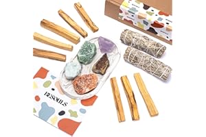 BESOULS Edizione Premium "Rituale Magico: I Sogni si Realizzano": 8 Palo Santo + 2 Salvia bIANCA + 5 Pietre Protettive + Vassoio Artigianale + QR Guida Digitale (I sogni si realizzano)