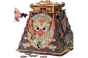 iDventure Cluepussel solpyramid, 3D träpussel pussel låda för vuxna | Aztekpyramid, escape roomspel, 3D jiggsaw pussel, pusselspel, logikpussel, familjespel med hemligt fack inuti