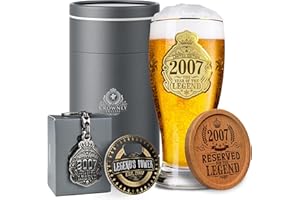 CROWNLY CRYSTAL® 2007 18th Birthday Personalised Beer Glass 570 ml 1 Pint Gifts for Boys Unique 18th Birthday Decorations Gift for Him Son Birthday Gifts for Men