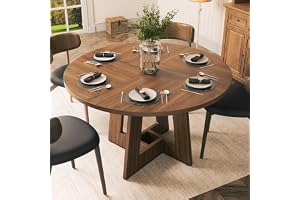 YOUDENOVA Runt matbord 120 cm, matbord i trä för 4–6 personer, rustikt köksbord med modern geometri, utsvängd fot, rustik brun (utan stolar)