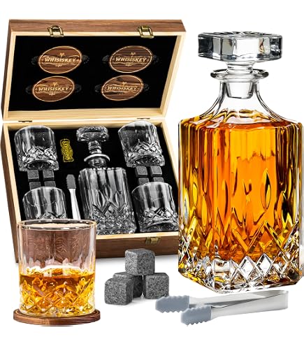 Set Whisky AMAVEL Con Caraffa Mappamondo E Veliero, 2 Bicchieri In Vetro, 9 Pietre Raffreddanti In Granito – Accessori Da Degustazione