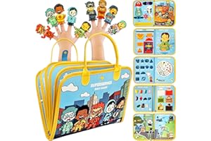 MAGIC MOODS Libro Montessori 1 año 25 en 1 de Fieltro con Doble Velcro|Superheroe Busy board montessori 1 año|Quiet Book Español|Juguetes Montessori 1 años - Motricidad Fina Libro Texturas Bebe|Busy Book