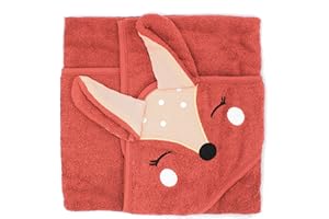 ANA BABY 100% Organic Cotton Hooded Baby Bath Towel in Adorable Animal Designs| Super Soft, Thick, Warm & Absorbent | OEKO-TEX certified and Machine Washable | 75cm x 75cm (Red & Pink Fox)