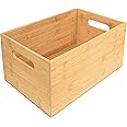 Kurtzy Bamboo Wood Storage Box with Handles - L30 x W20 x H13.8cm / 11.81 x 7.87 x 5.43 Inches - Home, Office, Kitchen & Bathroom Organising Bin - Stackable Wooden Pantry, Cupboard & Shelf Organiser