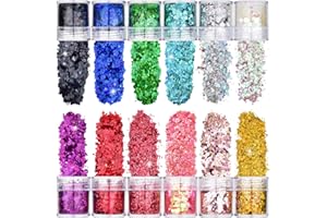 LVZONGXIN Festival Glitzer Gesicht für Festliche Verkleidungen, 12 Farb-Set Body Glitter für Nagelkunst und Körper, Haare, Kleidungsdekoration, Feminine Make Up Pailletten und Zubehör