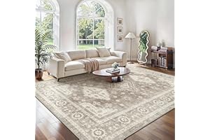 GENIMO Rugs Living Room 160x230cm Large Washable Rug Vintage Carpet with Non Slip Backing Floral Print Carpet for Bedroom Dining Room Home Office,Brown