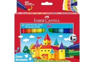 Faber-Castell 154324 Jumbo-märkpennor i set, 24 st supertvättbara fiberpennor, färgningsset för barn
