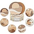 JJ PRIME - Ceramic Coasters Set Of 6 | Absorbent Coasters With Holder | Drink Coasters with Cork Based - Non Scratch, Anti Slip Glass Coasters House Warming Gifts (Boho Art)