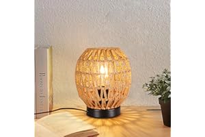 SCHINDORA Lampara Escritorio Vintage, RatáN Lamparas De Mesita De Noche Con Base De Hierro Pantalla Trenzada Hecha A Mano Bohemia Lampara Mesita Noche e27 Lampara De Mesa LáMparas RúSticas Para Comedor