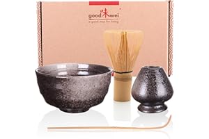 ‎GOODWEI Goodwei Zestaw matcha z miotłą matcha, miską do matchy i uchwytem na miotłę z ceramiki | zestaw upominkowy (Goma)