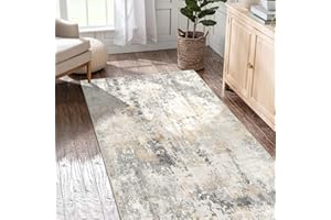 Capslpad Szaro-złoty, abstrakcyjny dywan 80 x 150 cm – chodnik kuchenny, nadający się do prania, antypoślizgowy krótkie runo, nowoczesny, minimalistyczny dywan z sztucznej wełny do salonu i sypialni