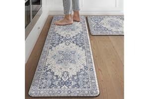 sarben 2er Set praktische Küchenteppiche - Bequeme und rutschfeste PVC-Küchenmatten für Komfort und Sicherheit in Küche, Indigoblau Vintage, 40x120cm+40x75cm