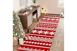 PureCozy Tappeto Natalizio 80x300cm Passatoia Corridoio Cucina Rosso Antiscivolo Lavabile Tappeti Natalizi Cervo Neve Tappetto Per Albero di Natale Lungo Pelo Corto Morbido Carpet