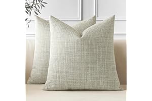 JOTOM Juego de 2 Fundas de Cojín 45x45 cm Lino Caqui Fundas de Almohada Decorativas 18x18 Pulgadas Cuadradas Funda de Cojín Decoración del Hogar para Sofá Cama