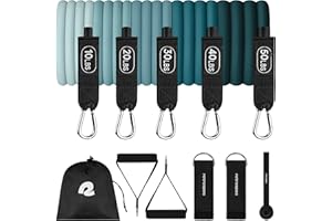 Retrospec Set di 5 fasce di resistenza per allenamento con maniglie, ancoraggio alla porta, borsa per il trasporto, per donne e uomini