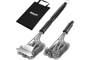 Grilljoy 4PC Brosse et Grattoir pour Barbecue Robuste avec Sac de Transport - Kit de Nettoyage de Barbecue Exclusif avec Tête de Brosse Métallique Supplémentaire pour Barbecue - Cadeau Grill Idéal