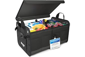 ATHLON TOOLS Premium Kofferraumtasche mit Deckel - 60 Liter XXL Kofferraum-Organizer - Extra stabile & wasserfeste Böden - lebensmittelecht - mit Antirutsch-Klett