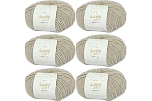 MYOMA Alpaka Garn -6x Happy Wool alpaca mix sand (Fb 28)- 6 Knäuel Wolle beige + GRATIS Label; Wolle mit Alpaka; 50g/80m; Nadelstärke 7-8mm; Mischwolle zum Stricken; weiße Wolle zum Stricken