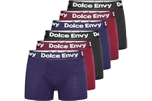 DOLCE ENVY 6-Pack Mens Boxers Shorts with Elastic Waistband Cotton Fitted Breathable Underwear Suitable for any Occasion