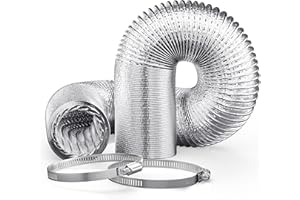 Adair 4inch x 10ft (3M) Air Ducting Tumble Dryer Vent Hose 100mm Silver, Wide Long Flexible Aluminium Air Hose, Includes Hose Clamps, Suitable for Air Conditioner, Bathroom Extractor Fan (3 Metre)