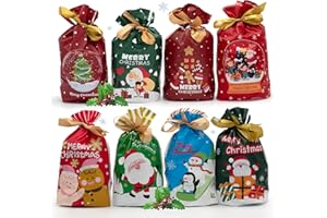 CARLGREEN Set Da 50 Sacchetti Regalo Natale, Buste Natalizie Per Regali Comode e Resistenti, Sacchetti Per Regalo Natale 25x23cm, Sacchettini Caramelle Dolci Confetti