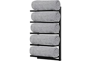 DIRECT ONLINE HOUSEWARE House of Home Wall Mounted Black Towel Rack Storage Holder Stylish 5 Tier Powder Coated Finish Holds Upto 5 Towels, Easy to Assemble H 58cm x W31cm x D15cm