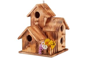 Relaxdays Vogelhaus, zum Aufhängen, Balkon, Terrasse, Garten, gebranntes Holz, Deko Nistkasten, HBT 34x20x19 cm, natur