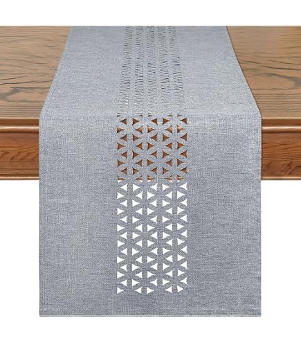 SANLEHAUSE Chemin De Table Lin Beige 40x250 Cm à Pompons Brodés - Élégant Et Facile D'Entretien