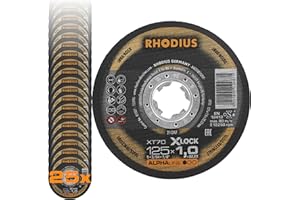 RHODIUS XT70 X-LOCK | 25 unidades de diámetro 125 mm x 1,0 mm | disco de corte de metal | extrafino | fabricado en Alemania | para amoladora angular, acero inoxidable, acero inoxidable, hierro, metal