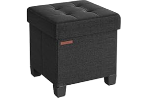 SONGMICS Storage Ottoman, Foldable Small Ottoman Foot Rest, 38 x 38 cm Foot Stool, Ottoman with Storage, Load up to 300 kg, for Living Room, Bedroom, Dorm, Ink Black LSF014B51