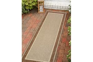 Modern Style Rugs Flatweave Border Design Very Hardwearing Weather Resistant Brown Area Rug. Available for both Indoor Outdoor Usage, Patio, Garden, Living Room, Dining Room Medium Rug - 80x200cm