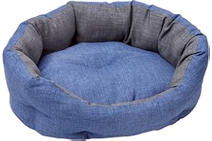 Baroni Home Cuccia per Cane e Gatto in tessuto Grigio e Blu Taglia M 45x55 cm, Morbido Divano Ovali, Comodo, per Camera da Letto Salotto Corridoio, Lavabile