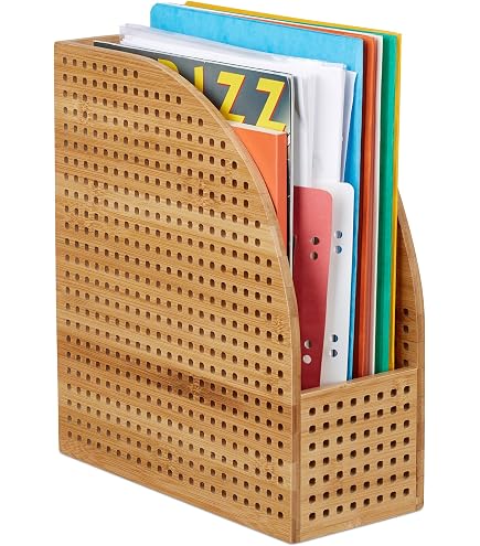 Porta Documenti In Bambù Relaxdays - 3 Scomparti Per Formato A4, Organizer Da Scrivania, 30x28x26,5 Cm, Colore Naturale