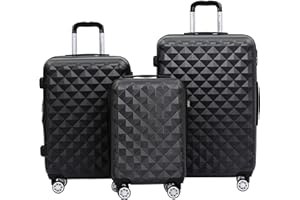 BEIBYE Trolley Koffer Reisekoffer Reisekofferset Gepäckset Kofferset 4 Zwillingsrollen Hartschale (Schwarz)