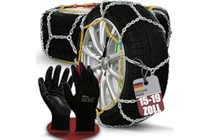‎BONSPORT 2 x Schneeketten Auto 15-19 Zoll - Inkl. Handschuhe und Aufbewahrungsbox - Super Grip & Einfache Montage - Gehärteter Stahl - EU-weit zugelassen [EN 16662-1 & ÖNORM V 5117]