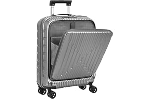 TydeCkare Valigia da trasporto da 20 pollici 40 * 20 * 55 cm con tasca frontale per laptop da 15,6", lucchetto TSA e cerniere YKK con ruote 360°, bagaglio a mano rigido leggero ABS+PC, grigio