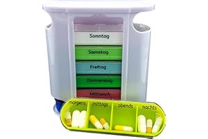 ‎M&H-24 Tablettenbox Pillenbox Medikamentenbox für 7 Tage Mehrfarbig - Pillendose Tablettendose Wochendosierer Woche 4-Fächer Morgens Mittags Abends Nachts Mehrfarbig 1 Stück